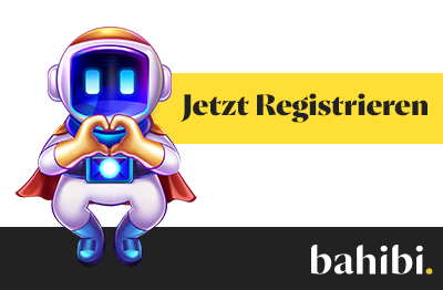 Roboter Figur mit Herzgeste und Registrieren Button